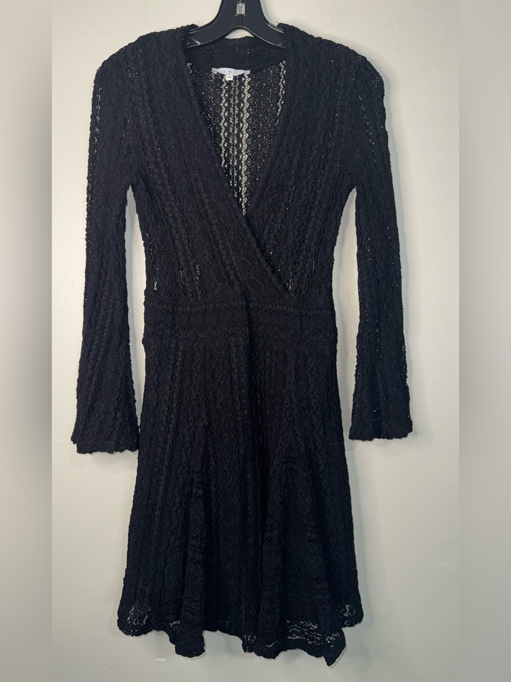 IRO Black Lace V-Neck Long Sleeve Fit-and-Flare Dress - Picture 4 of 16
